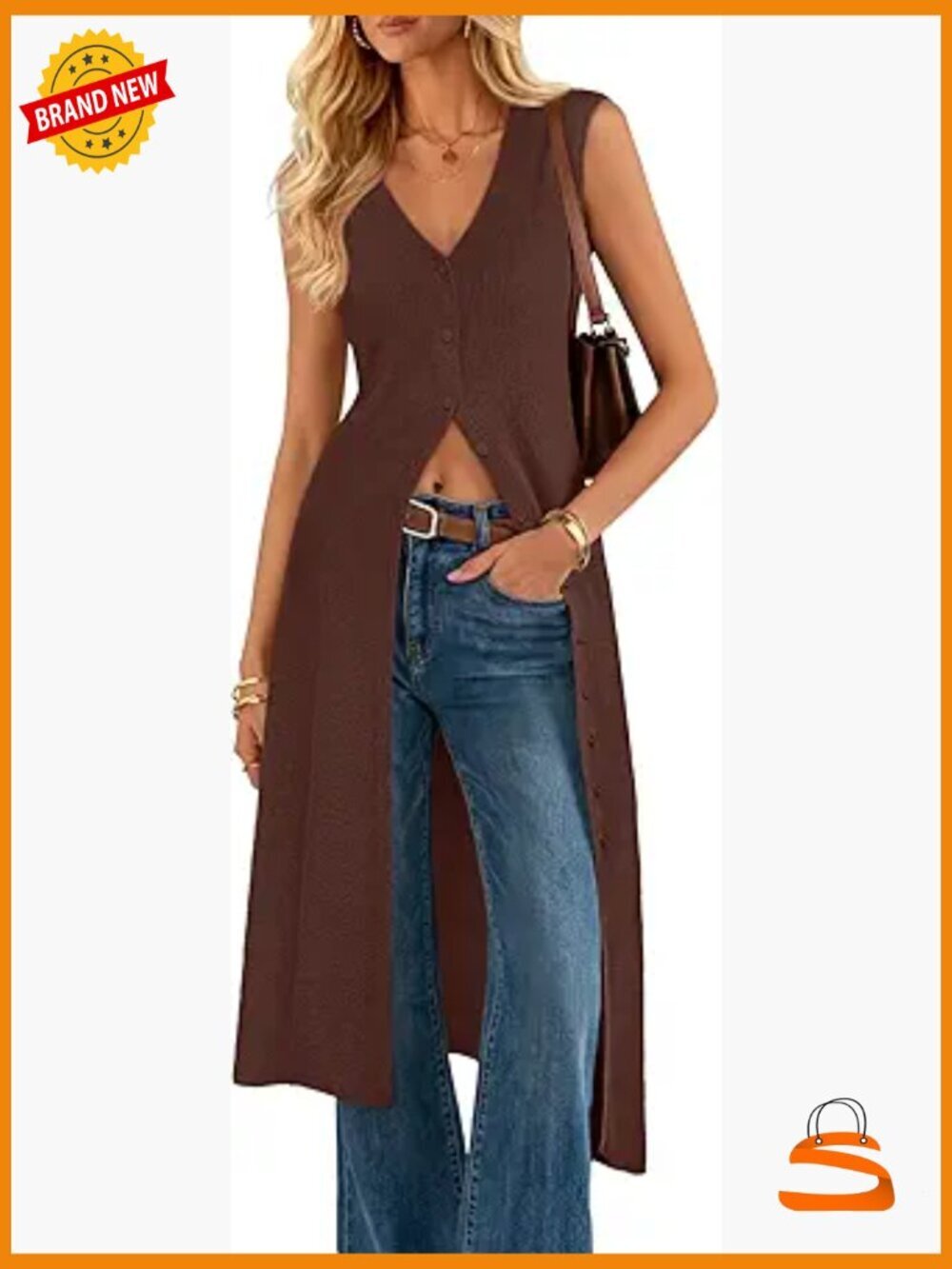 Sleeveless Long Cardigan Sweater Vest Duster Beach Cover Up Button Front Knit